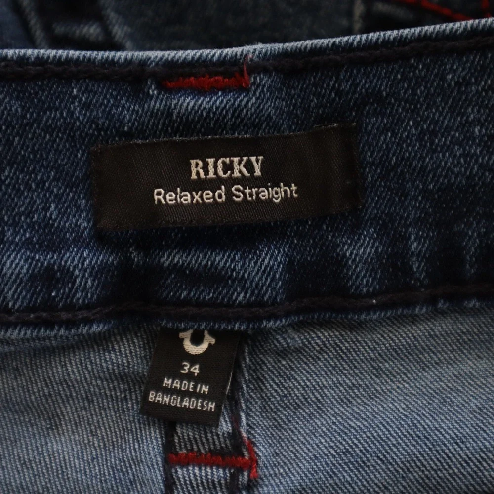 True‎ Religion Jeans Mens 34 Ricky Relaxed Straight Stretch Flex Denim Dark Blue